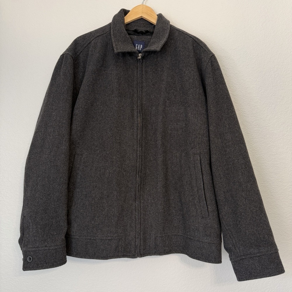 Vintage Y2K Gap Bomber Jacket Mens Size XL Gray Wool Blend Quilted Full Zip 00's